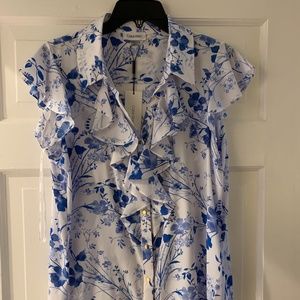 Blouse, blue, white,